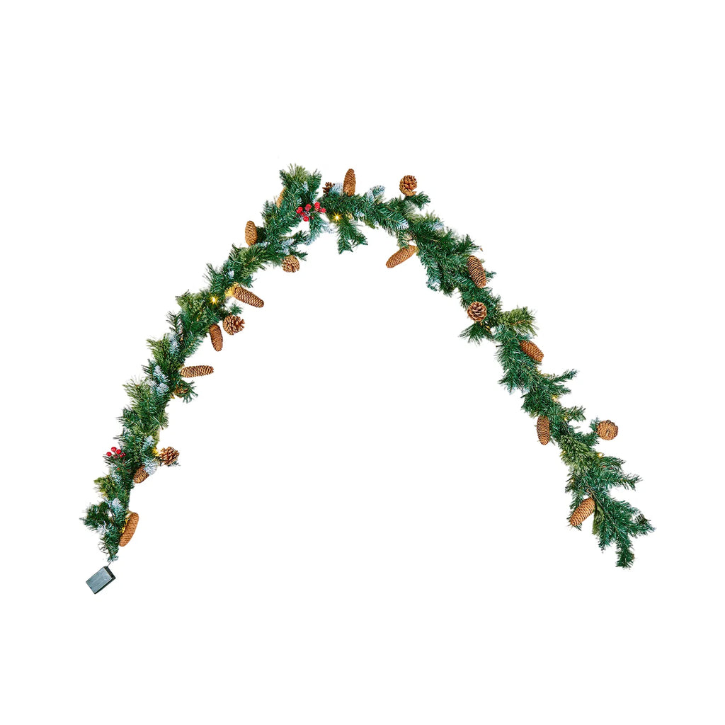 9 Foot Christmas Garland with Lights, Lush Artificial Pine Garland with Red Berries & Pine Cones, Mantel & Fireplace Holiday Decor
