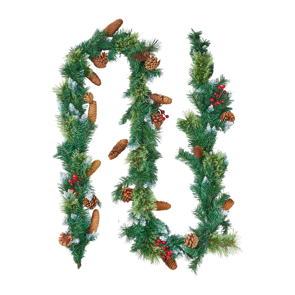 9 Foot Christmas Garland with Lights, Lush Artificial Pine Garland with Red Berries & Pine Cones, Mantel & Fireplace Holiday Decor