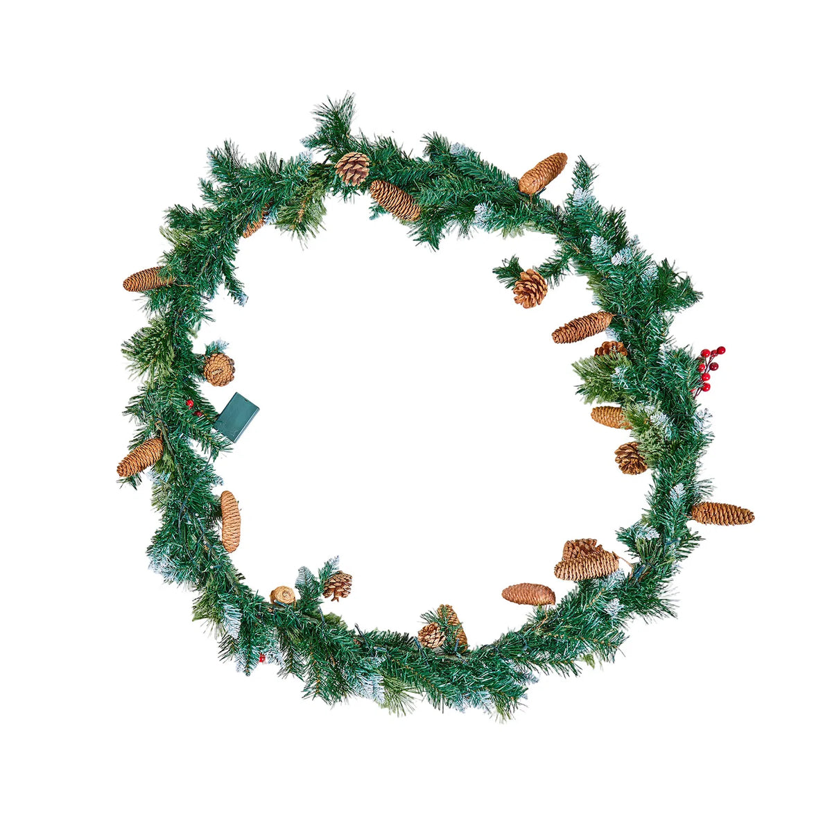 9 Foot Christmas Garland with Lights, Lush Artificial Pine Garland with Red Berries & Pine Cones, Mantel & Fireplace Holiday Decor