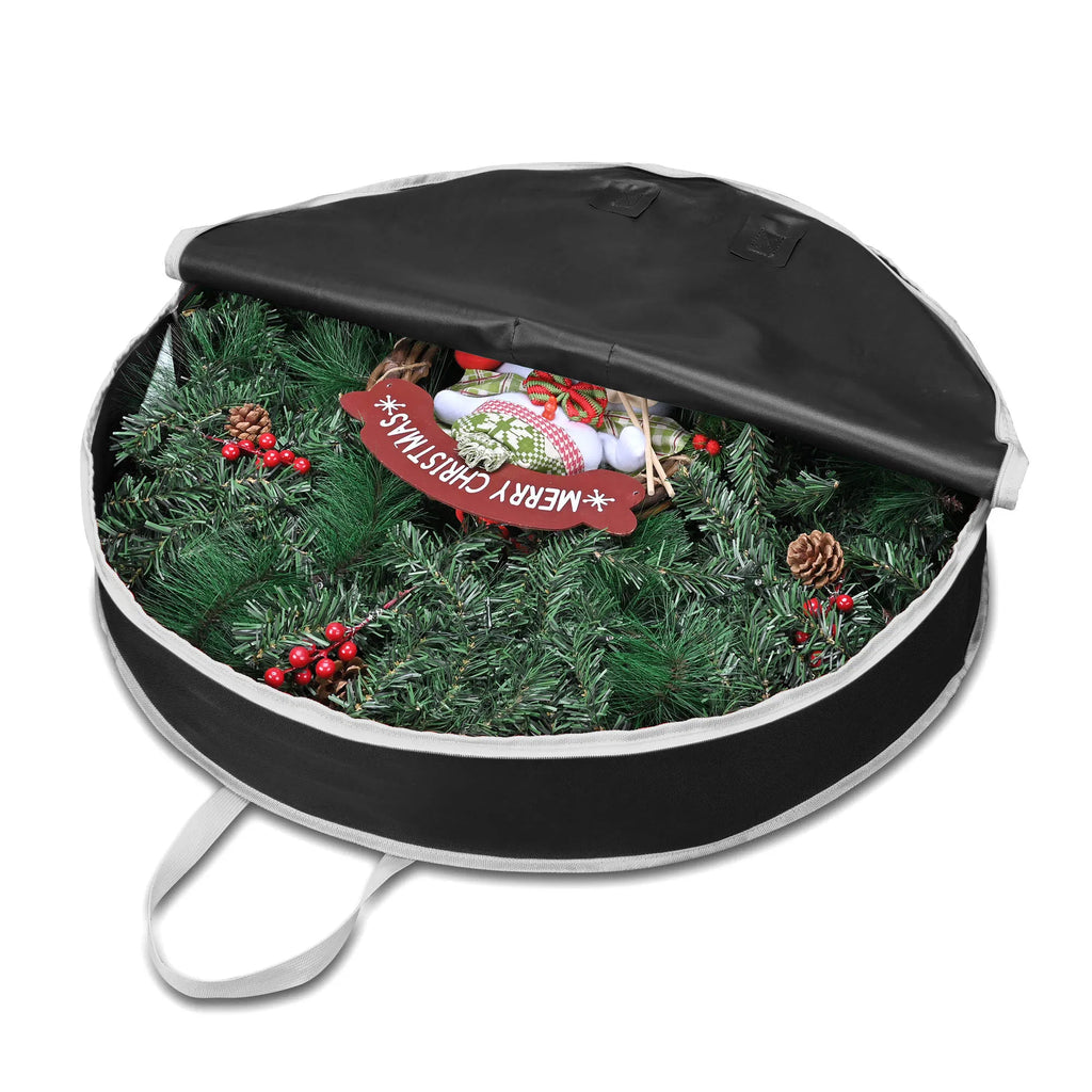 Christmas Wreath Storage Bag, Round Zippered Holiday Wreath Container with Reinforced Handles for 30 Inch Xmas Wreath, Dust‑Proof Protective Storage Case