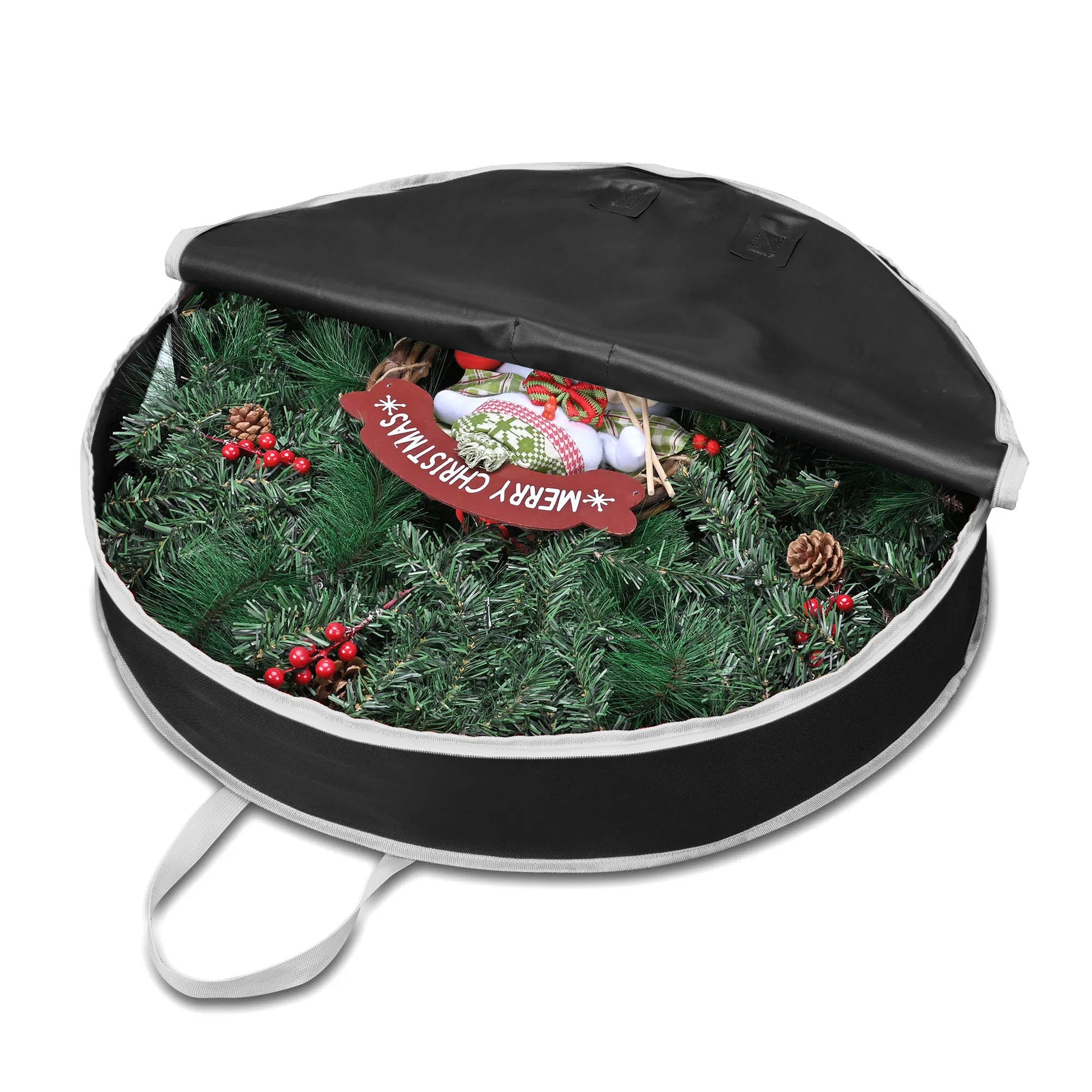 Christmas Wreath Storage Bag, Round Zippered Holiday Wreath Container with Reinforced Handles for 30 Inch Xmas Wreath, Dust‑Proof Protective Storage Case