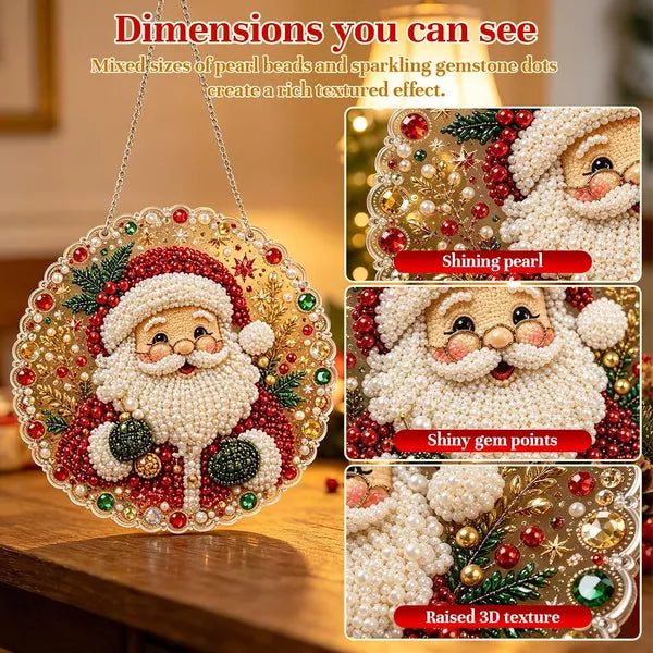 Aeelleea DIY Diamond Painting Suncatcher Kit, 8 Inch Acrylic Round Board, 3D Mixed Pearl Bead Craft, Christmas Window Wall Hanging Decor