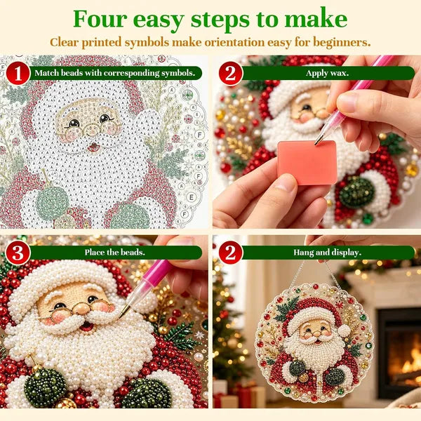 Aeelleea DIY Diamond Painting Suncatcher Kit, 8 Inch Acrylic Round Board, 3D Mixed Pearl Bead Craft, Christmas Window Wall Hanging Decor