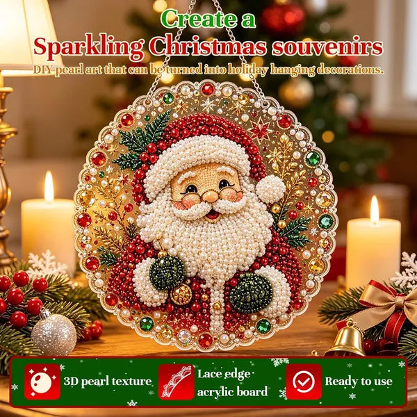 Aeelleea DIY Diamond Painting Suncatcher Kit, 8 Inch Acrylic Round Board, 3D Mixed Pearl Bead Craft, Christmas Window Wall Hanging Decor