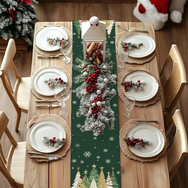 Aeelleea Christmas Table Runner 13x72 Inch, Christmas Tree Snowflake Farmhouse Table Runner, Holiday Table Decor for Kitchen Dining Indoor Outdoor Party