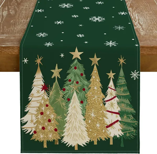 Aeelleea Christmas Table Runner 13x72 Inch, Christmas Tree Snowflake Farmhouse Table Runner, Holiday Table Decor for Kitchen Dining Indoor Outdoor Party