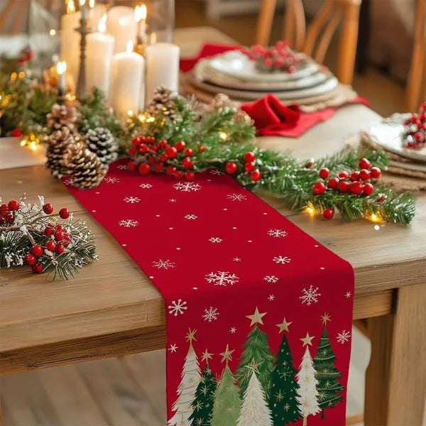 Aeelleea Christmas Table Runner 13x72 Inch, Christmas Tree Snowflake Farmhouse Table Runner, Holiday Table Decor for Kitchen Dining Indoor Outdoor Party