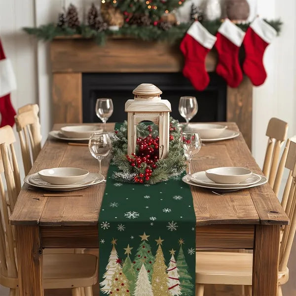 Aeelleea Christmas Table Runner 13x72 Inch, Christmas Tree Snowflake Farmhouse Table Runner, Holiday Table Decor for Kitchen Dining Indoor Outdoor Party