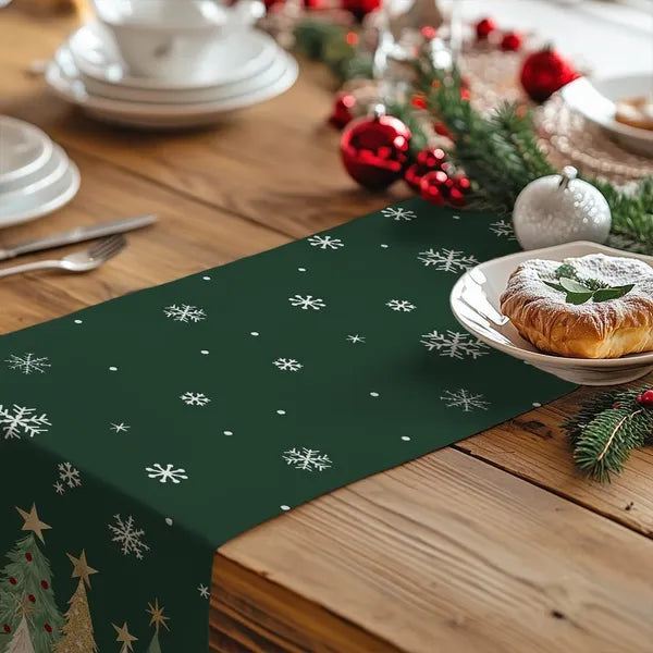 Aeelleea Christmas Table Runner 13x72 Inch, Christmas Tree Snowflake Farmhouse Table Runner, Holiday Table Decor for Kitchen Dining Indoor Outdoor Party