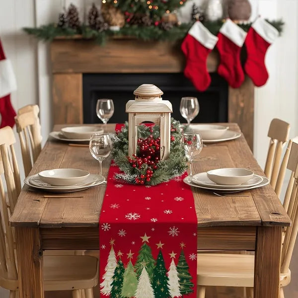 Aeelleea Christmas Table Runner 13x72 Inch, Christmas Tree Snowflake Farmhouse Table Runner, Holiday Table Decor for Kitchen Dining Indoor Outdoor Party
