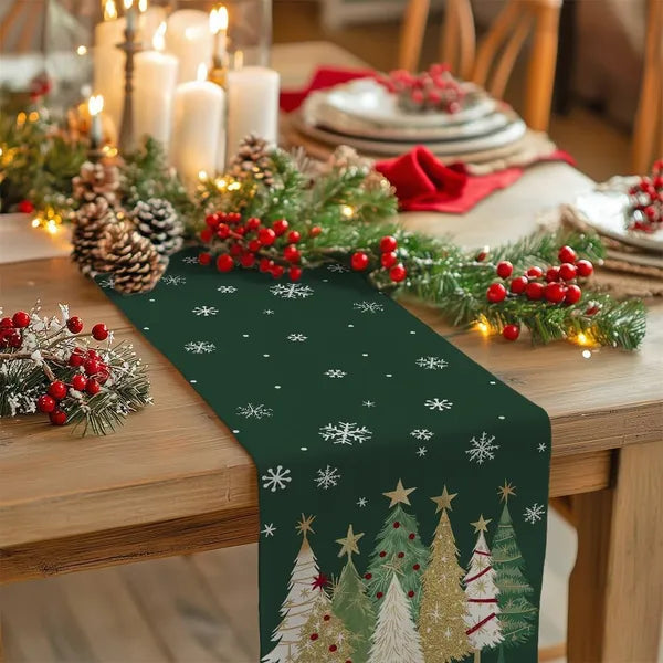 Aeelleea Christmas Table Runner 13x72 Inch, Christmas Tree Snowflake Farmhouse Table Runner, Holiday Table Decor for Kitchen Dining Indoor Outdoor Party