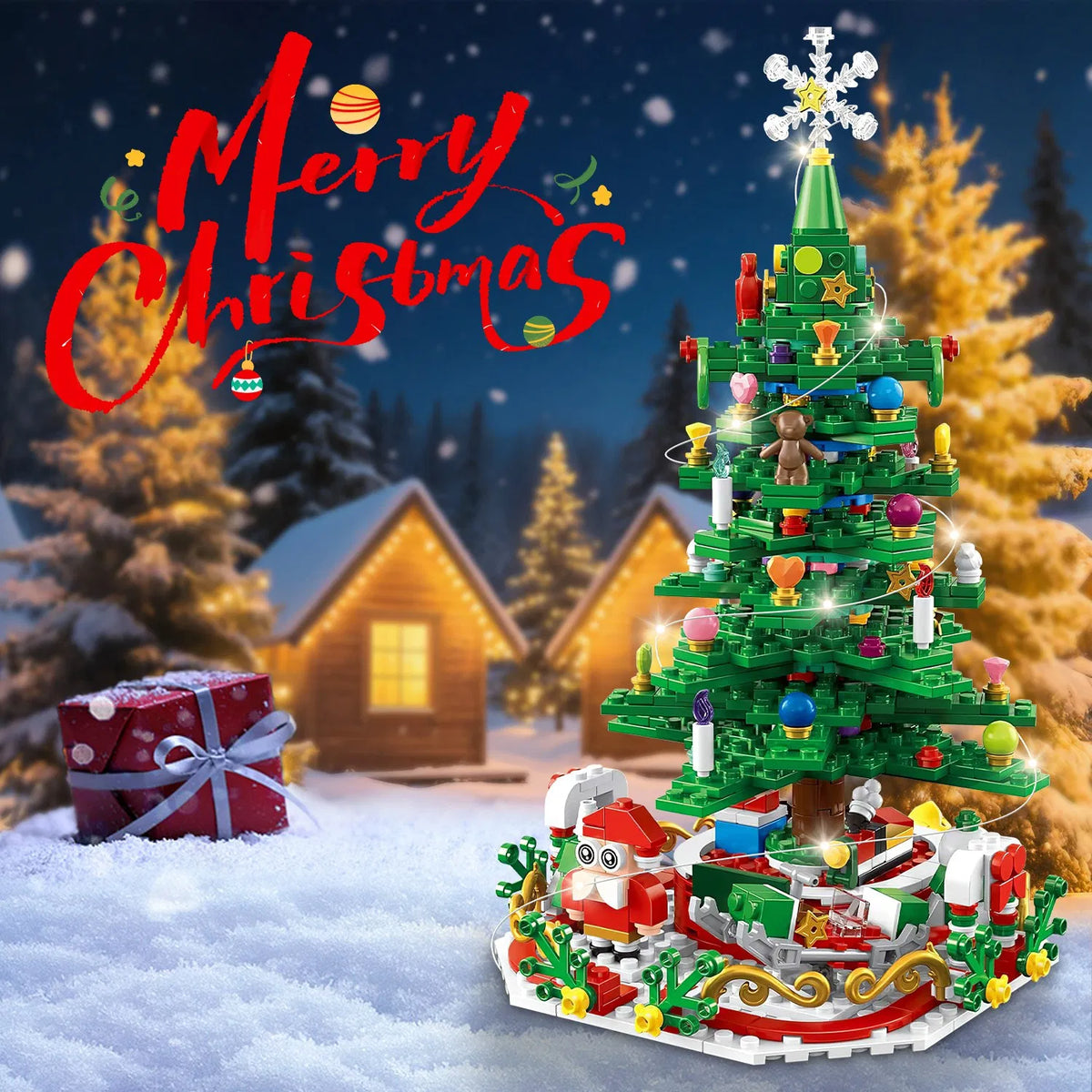 Christmas Tree Building Set 701PCS, 24-Day Countdown Calendar, LED Lights, Santa Snowflake Topper, Educational Toy Kids 3-6, Decor