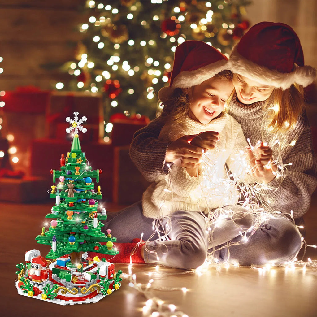 Christmas Tree Building Set 701PCS, 24-Day Countdown Calendar, LED Lights, Santa Snowflake Topper, Educational Toy Kids 3-6, Decor