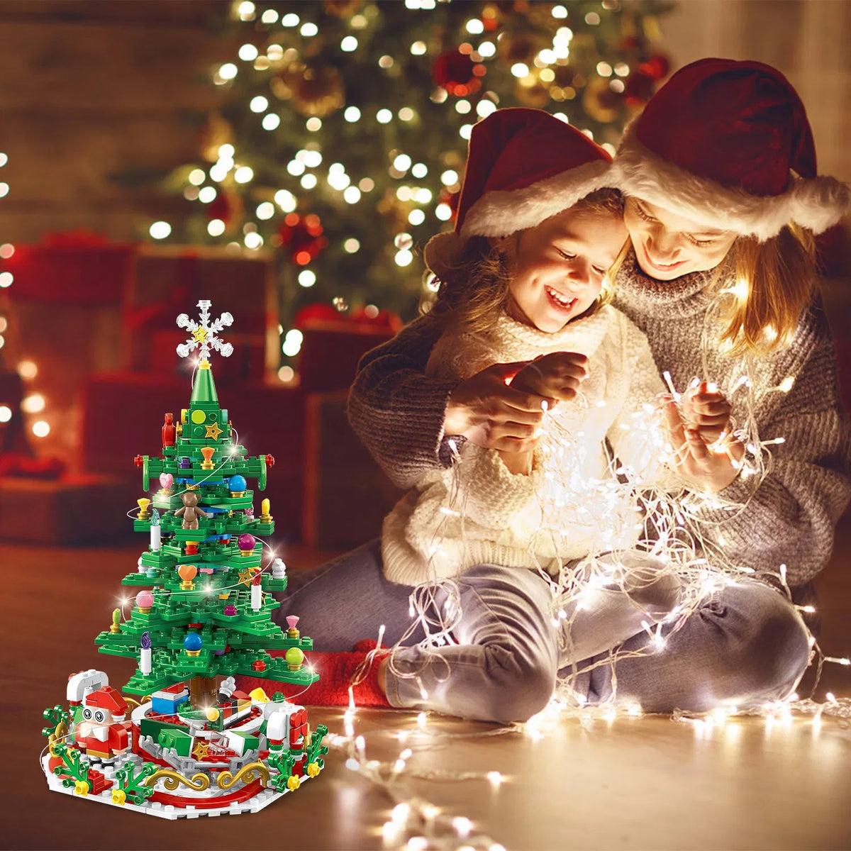 Christmas Tree Building Set 701PCS, 24-Day Countdown Calendar, LED Lights, Santa Snowflake Topper, Educational Toy Kids 3-6, Decor