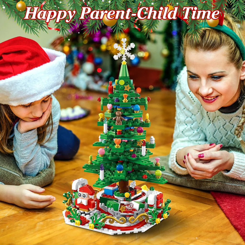 Christmas Tree Building Set 701PCS, 24-Day Countdown Calendar, LED Lights, Santa Snowflake Topper, Educational Toy Kids 3-6, Decor