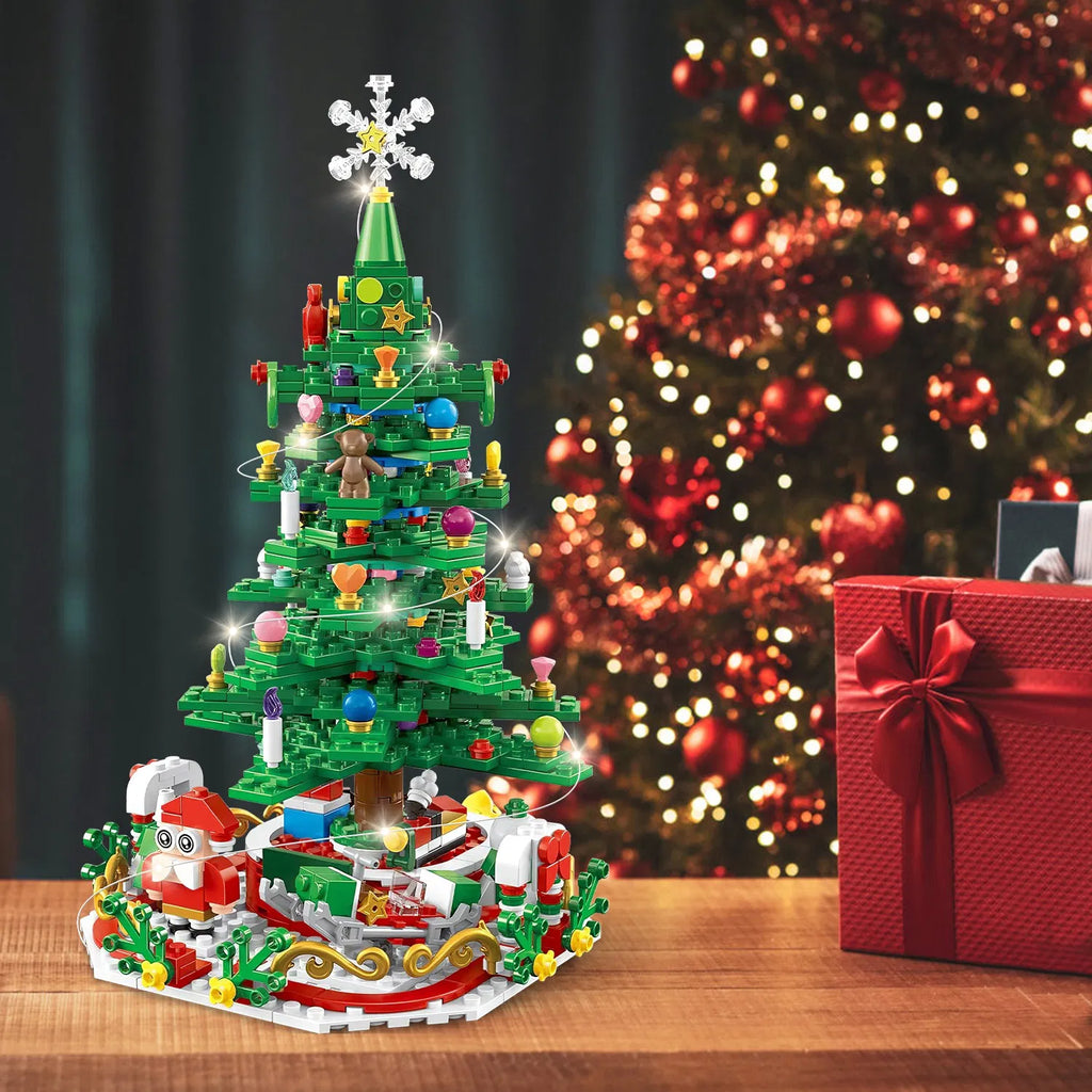 Christmas Tree Building Set 701PCS, 24-Day Countdown Calendar, LED Lights, Santa Snowflake Topper, Educational Toy Kids 3-6, Decor