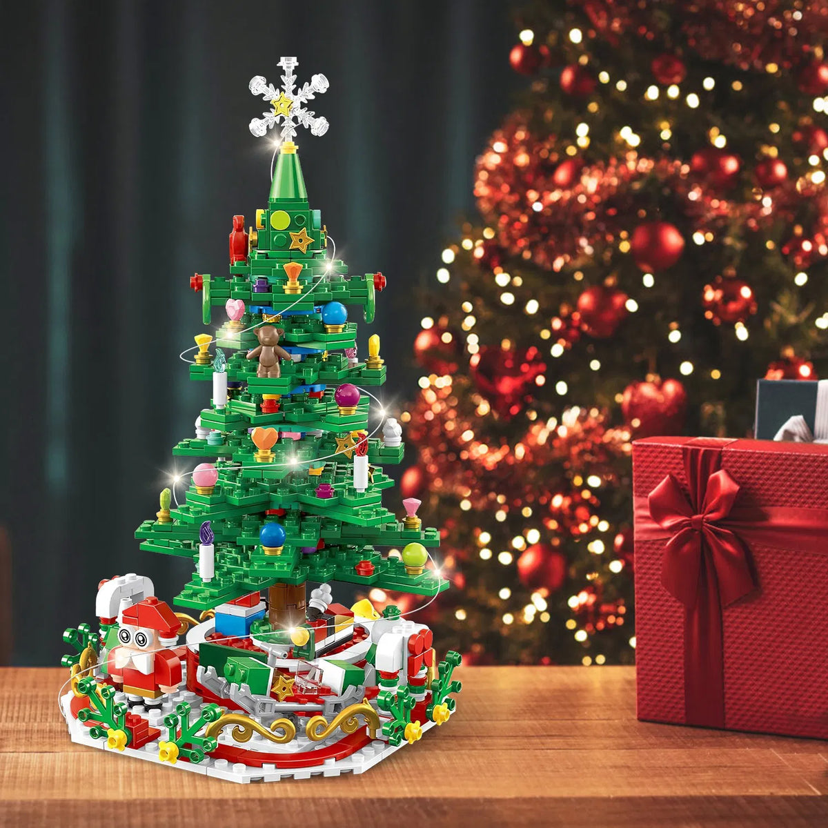Christmas Tree Building Set 701PCS, 24-Day Countdown Calendar, LED Lights, Santa Snowflake Topper, Educational Toy Kids 3-6, Decor