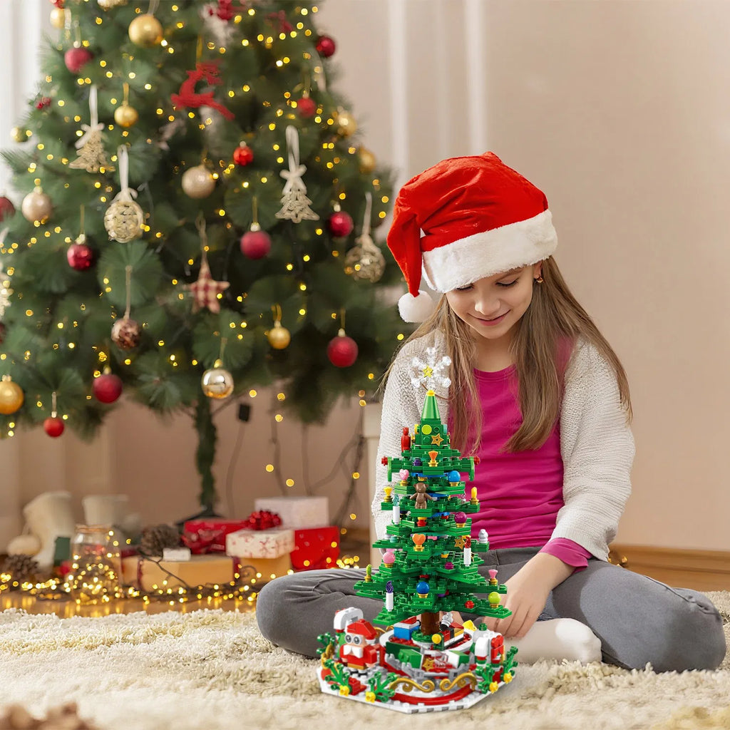 Christmas Tree Building Set 701PCS, 24-Day Countdown Calendar, LED Lights, Santa Snowflake Topper, Educational Toy Kids 3-6, Decor