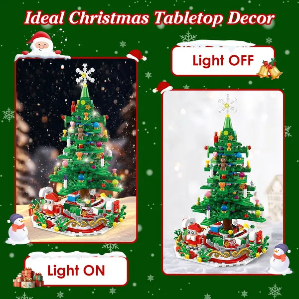 Aeelleea 701Pcs Christmas Tree Building Blocks Advent Calendar, LED Light Up Xmas Tree Brick Set for Kids Table Decor