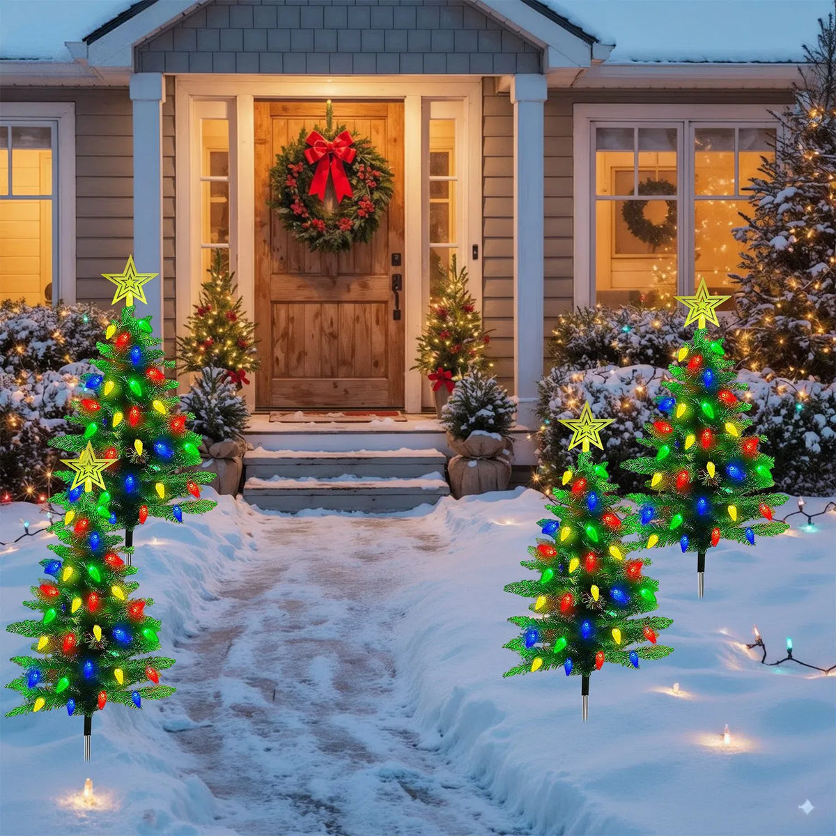 2-Pack Solar Christmas Tree Lights, 37.4in Outdoor Yard Decor with 100 LED & 8 Modes