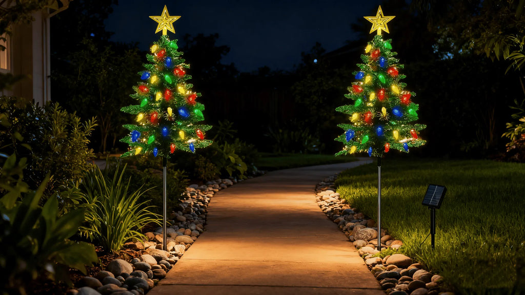 2-Pack Solar Christmas Tree Lights, 37.4in Outdoor Yard Decor with 100 LED & 8 Modes