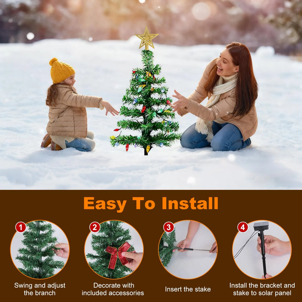 2-Pack Solar Christmas Tree Lights, 37.4in Outdoor Yard Decor with 100 LED & 8 Modes