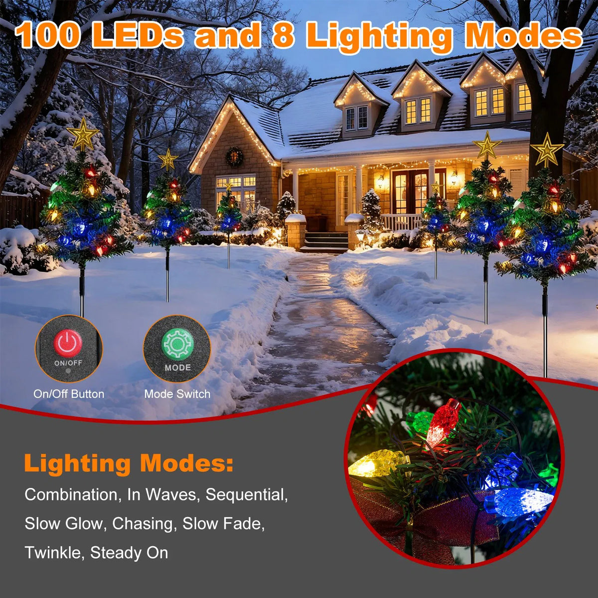 2-Pack Solar Christmas Tree Lights, 37.4in Outdoor Yard Decor with 100 LED & 8 Modes