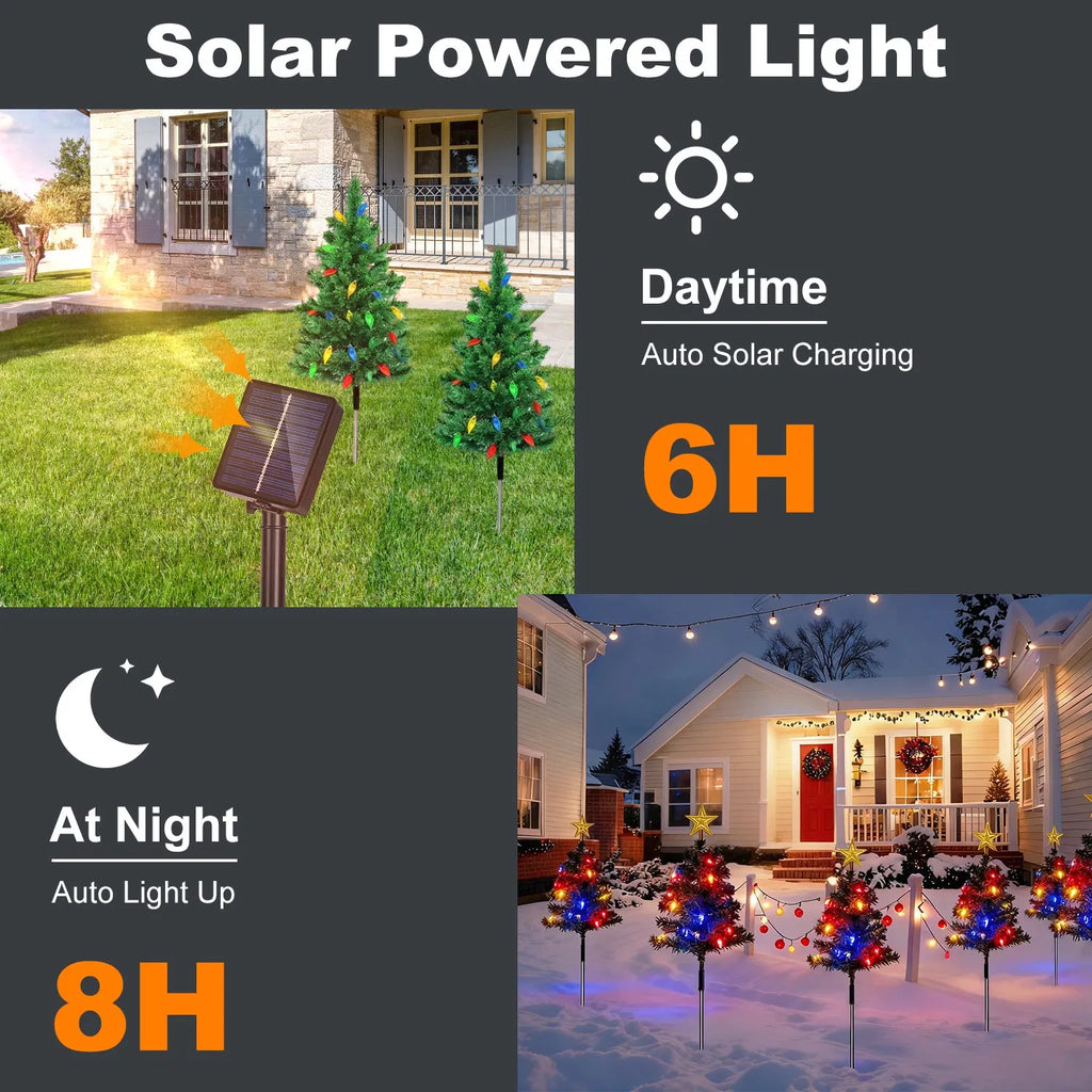 2-Pack Solar Christmas Tree Lights, 37.4in Outdoor Yard Decor with 100 LED & 8 Modes
