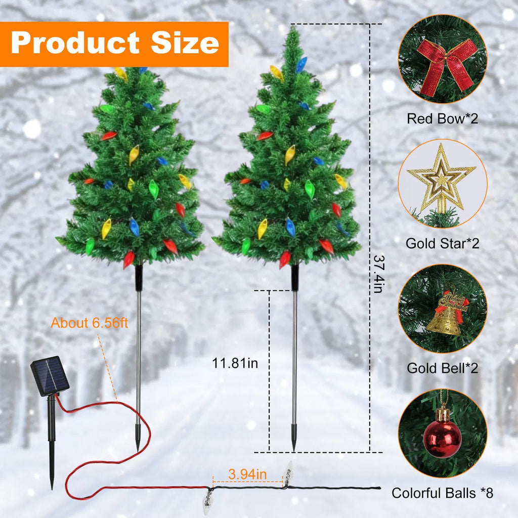 2-Pack Solar Christmas Tree Lights, 37.4in Outdoor Yard Decor with 100 LED & 8 Modes