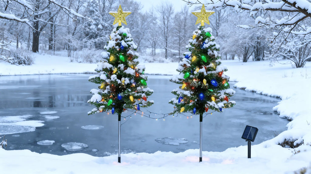 2-Pack Solar Christmas Tree Lights, 37.4in Outdoor Yard Decor with 100 LED & 8 Modes