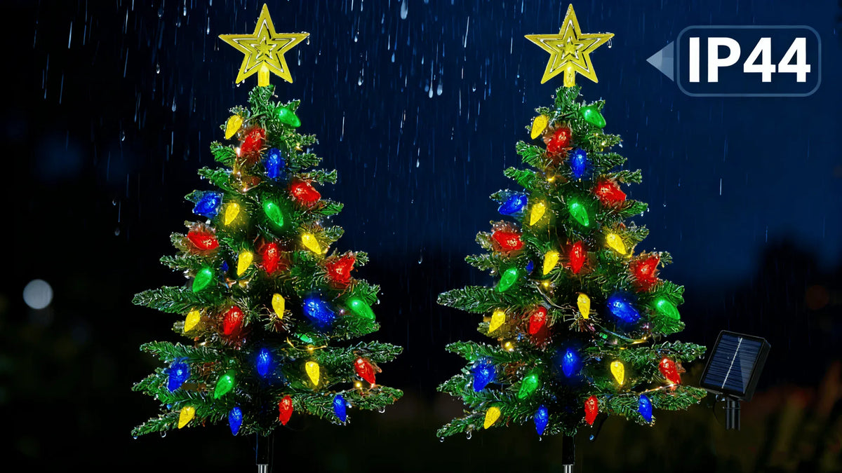 2-Pack Solar Christmas Tree Lights, 37.4in Outdoor Yard Decor with 100 LED & 8 Modes