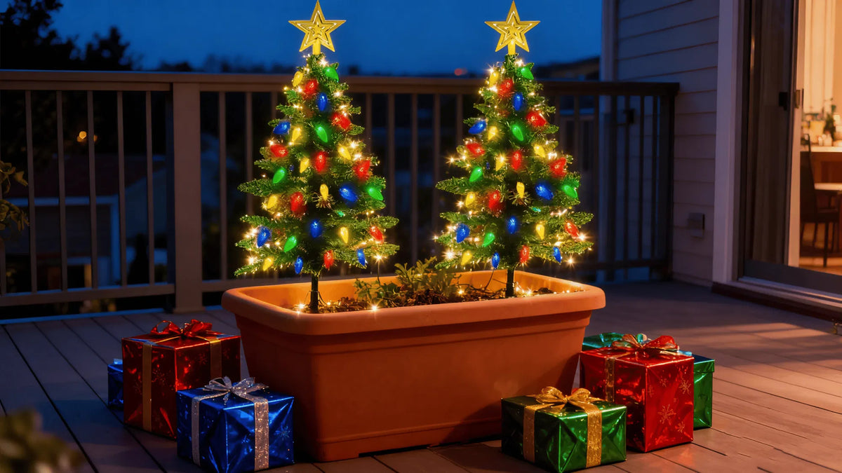 2-Pack Solar Christmas Tree Lights, 37.4in Outdoor Yard Decor with 100 LED & 8 Modes