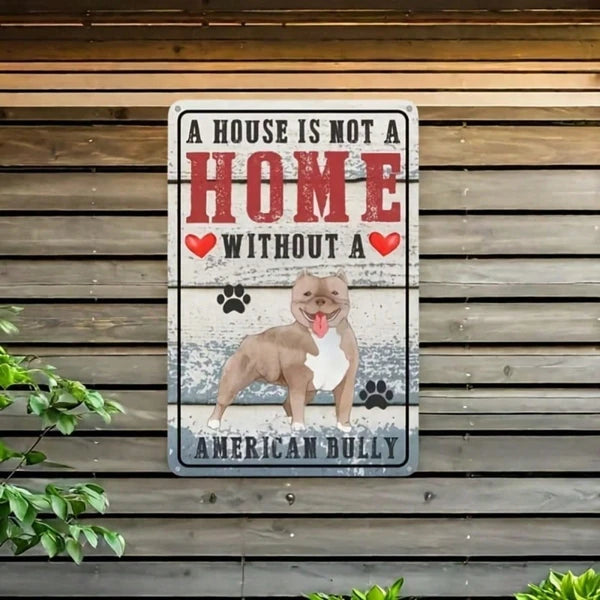 Retro American Bulldog Metal Tin Sign, "A House Without An American Bulldog Is No Home", Waterproof Rust‑Proof Wall Plaque for Home Yard Dog‑Lovers Decor