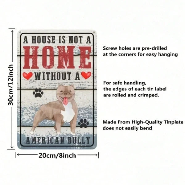 Retro American Bulldog Metal Tin Sign, "A House Without An American Bulldog Is No Home", Waterproof Rust‑Proof Wall Plaque for Home Yard Dog‑Lovers Decor