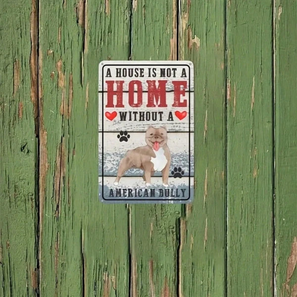 Retro American Bulldog Metal Tin Sign, "A House Without An American Bulldog Is No Home", Waterproof Rust‑Proof Wall Plaque for Home Yard Dog‑Lovers Decor