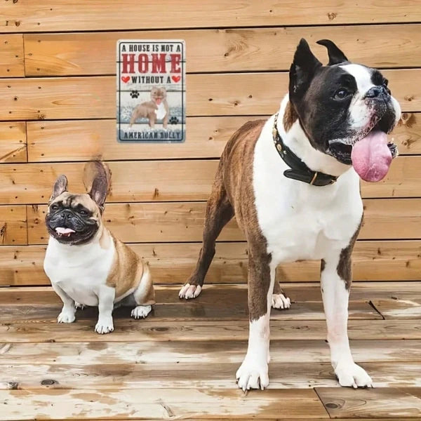 Retro American Bulldog Metal Tin Sign, "A House Without An American Bulldog Is No Home", Waterproof Rust‑Proof Wall Plaque for Home Yard Dog‑Lovers Decor