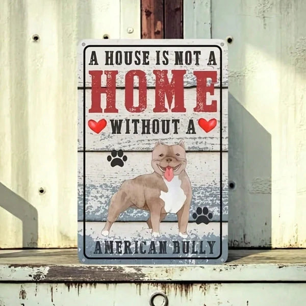 Retro American Bulldog Metal Tin Sign, "A House Without An American Bulldog Is No Home", Waterproof Rust‑Proof Wall Plaque for Home Yard Dog‑Lovers Decor