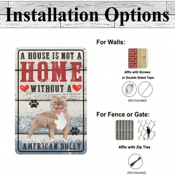 Retro American Bulldog Metal Tin Sign, "A House Without An American Bulldog Is No Home", Waterproof Rust‑Proof Wall Plaque for Home Yard Dog‑Lovers Decor