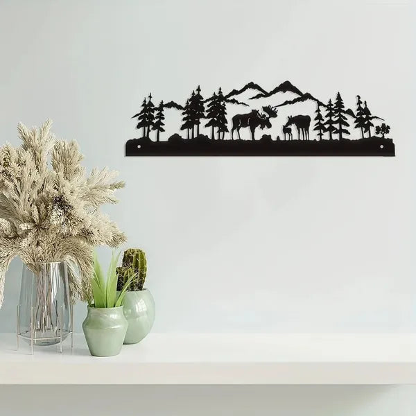 Deer Metal Wall Art, Modern Forest‑Style Iron Deer Silhouette Wall Decor for Living Room, Bedroom, Cabin & Holiday Gift