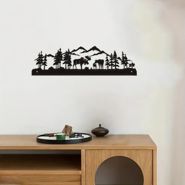 Deer Metal Wall Art, Modern Forest‑Style Iron Deer Silhouette Wall Decor for Living Room, Bedroom, Cabin & Holiday Gift
