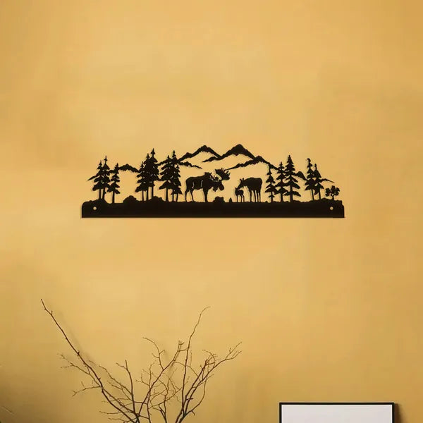 Deer Metal Wall Art, Modern Forest‑Style Iron Deer Silhouette Wall Decor for Living Room, Bedroom, Cabin & Holiday Gift