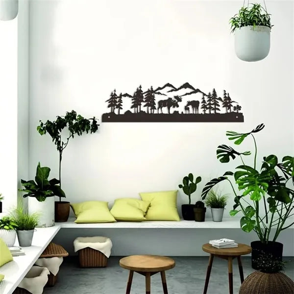 Deer Metal Wall Art, Modern Forest‑Style Iron Deer Silhouette Wall Decor for Living Room, Bedroom, Cabin & Holiday Gift