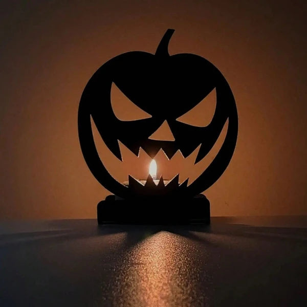 Halloween Pumpkin Candle Holder, Classic Black Candlestick, Spooky Haunted House Table Centerpiece for Home Decor & Holiday Gift