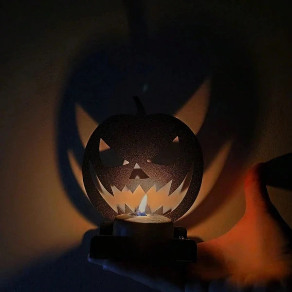 Halloween Pumpkin Candle Holder, Classic Black Candlestick, Spooky Haunted House Table Centerpiece for Home Decor & Holiday Gift