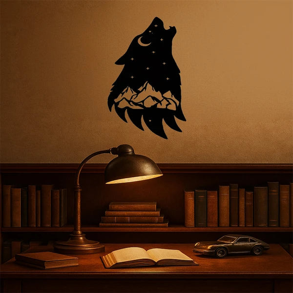Gothic Howling Wolf Metal Wall Art, Black Silhouette Dark Academia Decor for Living Room, Bedroom, Office & Halloween Christmas Gift