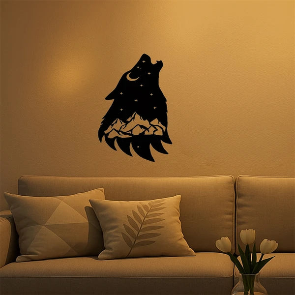 Gothic Howling Wolf Metal Wall Art, Black Silhouette Dark Academia Decor for Living Room, Bedroom, Office & Halloween Christmas Gift