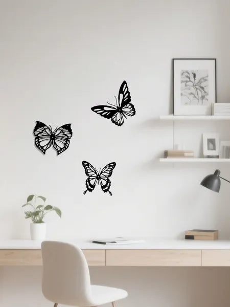 3‑Pcs Graceful Insect Metal Wall Accents, Black Dragonfly, Hummingbird & Butterfly Silhouette, Indoor & Outdoor Hanging Decor for Garden, Fence & Patio