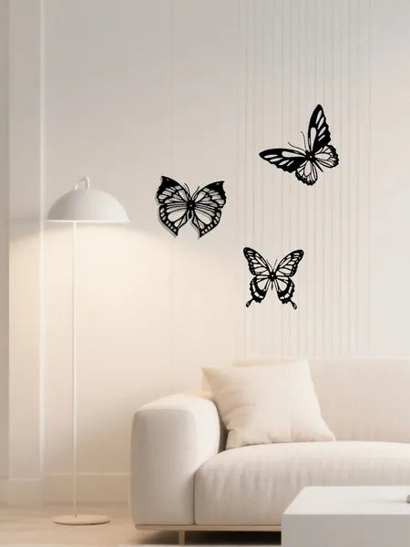3‑Pcs Graceful Insect Metal Wall Accents, Black Dragonfly, Hummingbird & Butterfly Silhouette, Indoor & Outdoor Hanging Decor for Garden, Fence & Patio