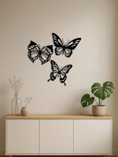 3‑Pcs Graceful Insect Metal Wall Accents, Black Dragonfly, Hummingbird & Butterfly Silhouette, Indoor & Outdoor Hanging Decor for Garden, Fence & Patio