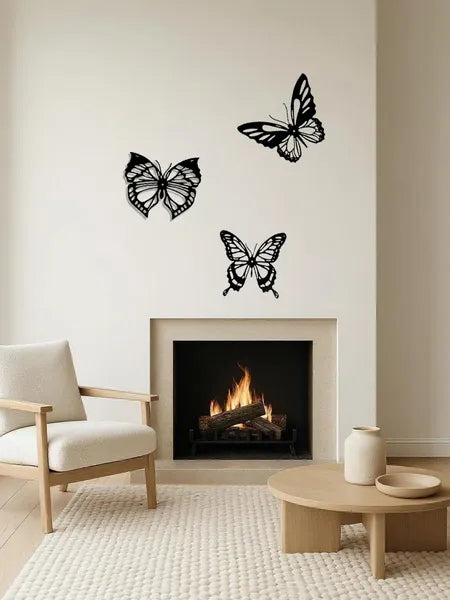 3‑Pcs Graceful Insect Metal Wall Accents, Black Dragonfly, Hummingbird & Butterfly Silhouette, Indoor & Outdoor Hanging Decor for Garden, Fence & Patio